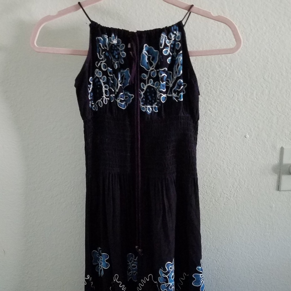 Dark Blue Embroidered Sun Dress